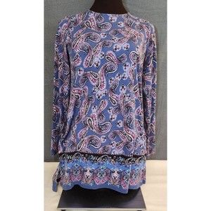 J.Jill Perfect‎ Pima Tunic Pima Cotton Purple Paisley Crewneck Long Sleeve Sz XS